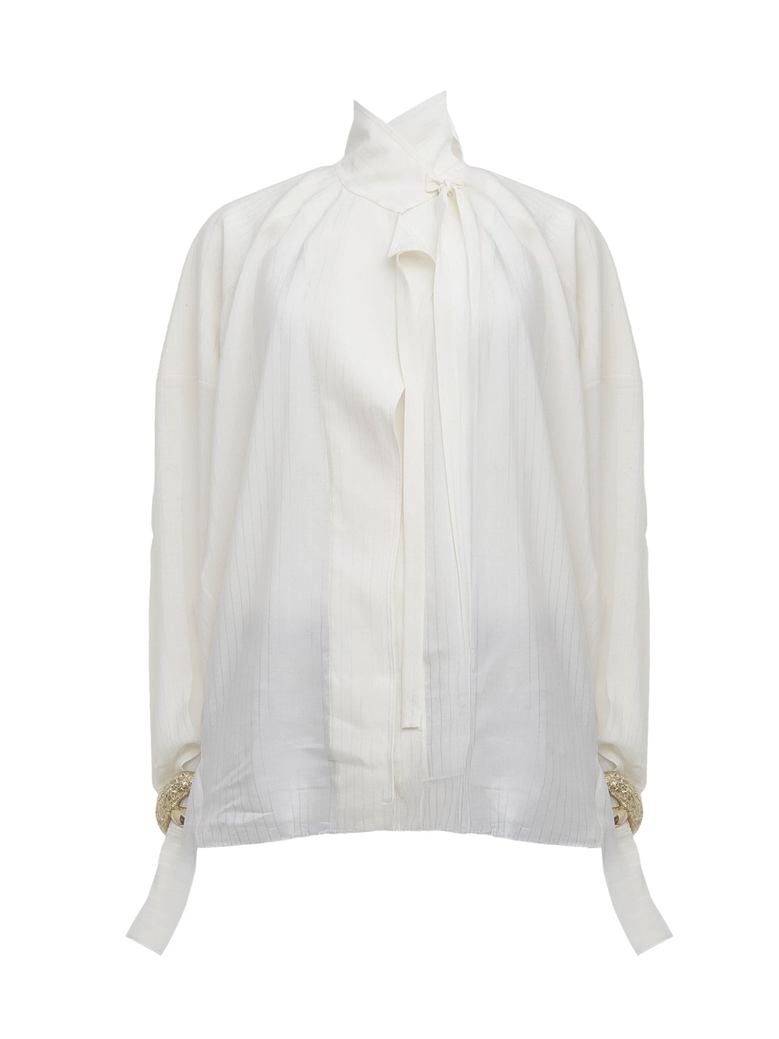 Top en jacquard de soie à rayures - Beige