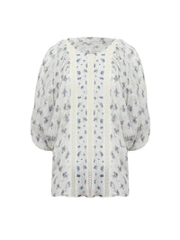 Top avec imprimé micro-fleurs en soie texturée - Blanc Gris