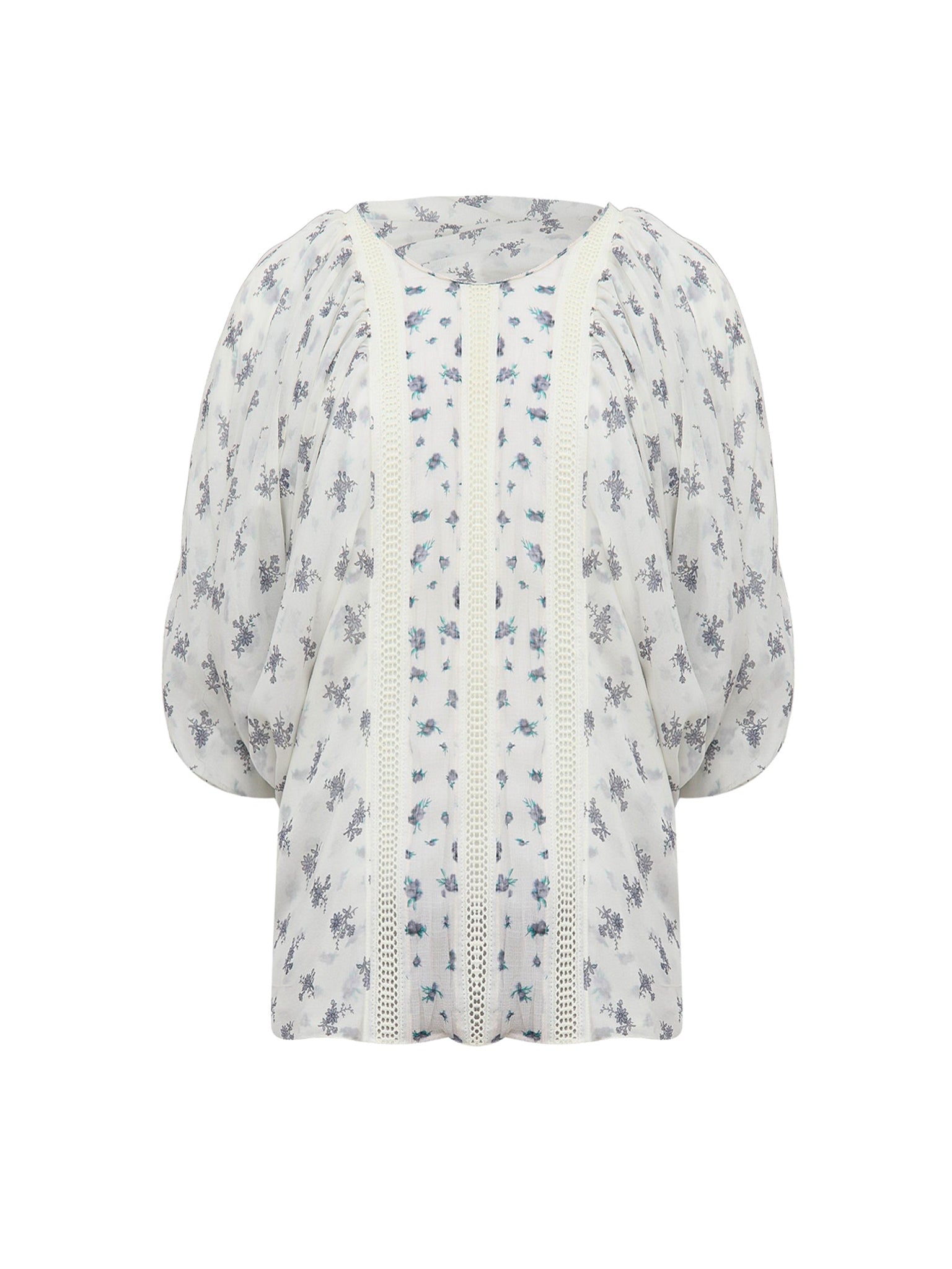 Top avec imprimé micro-fleurs en soie texturée - Blanc Gris