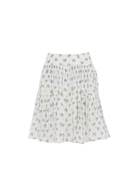 Jupe Georgette de soie à imprimé bouquet - Blanc Gris