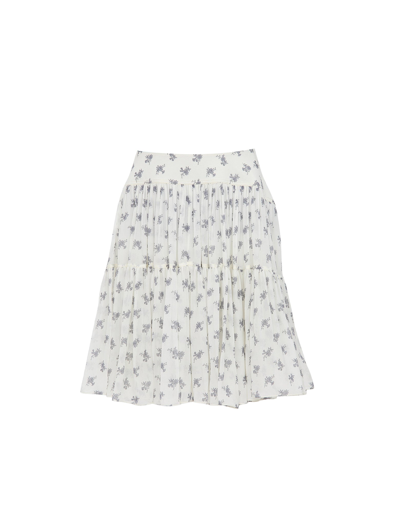 Jupe Georgette de soie à imprimé bouquet - Blanc Gris