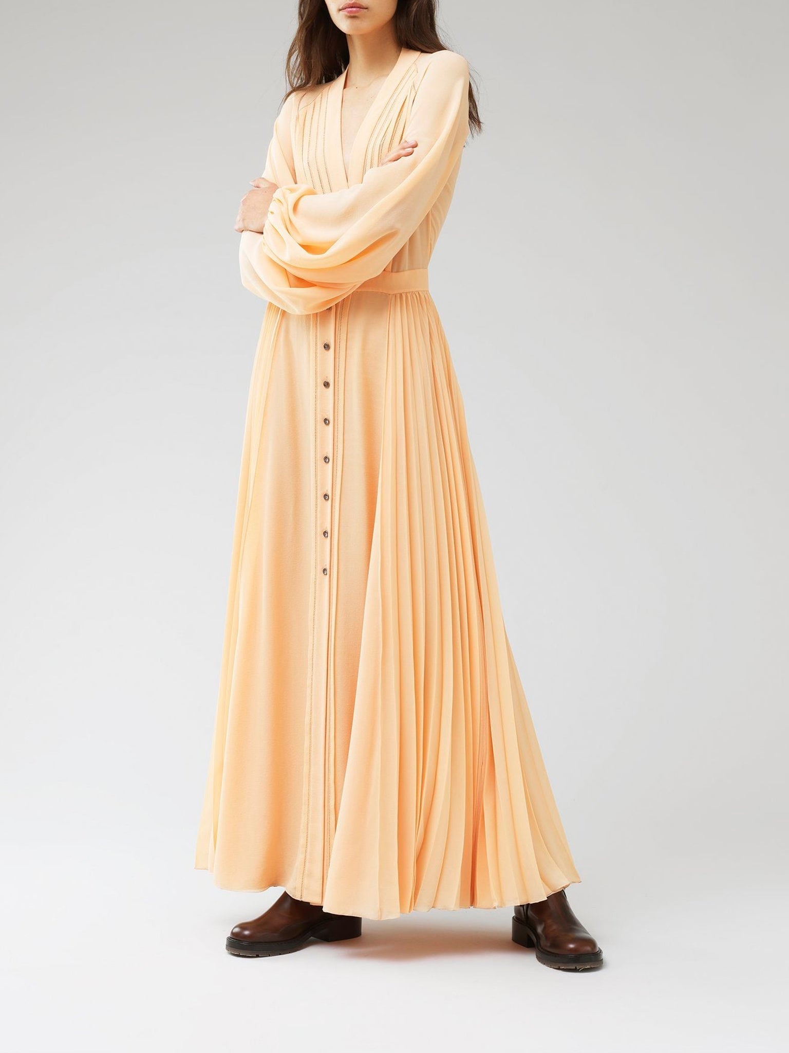 Robe manches longues en soie - Peach Orange
