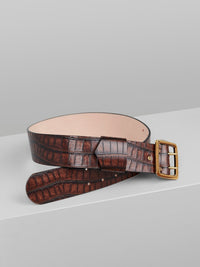 Ceinture Franckie embossée croco en cuir - Dark Ebony