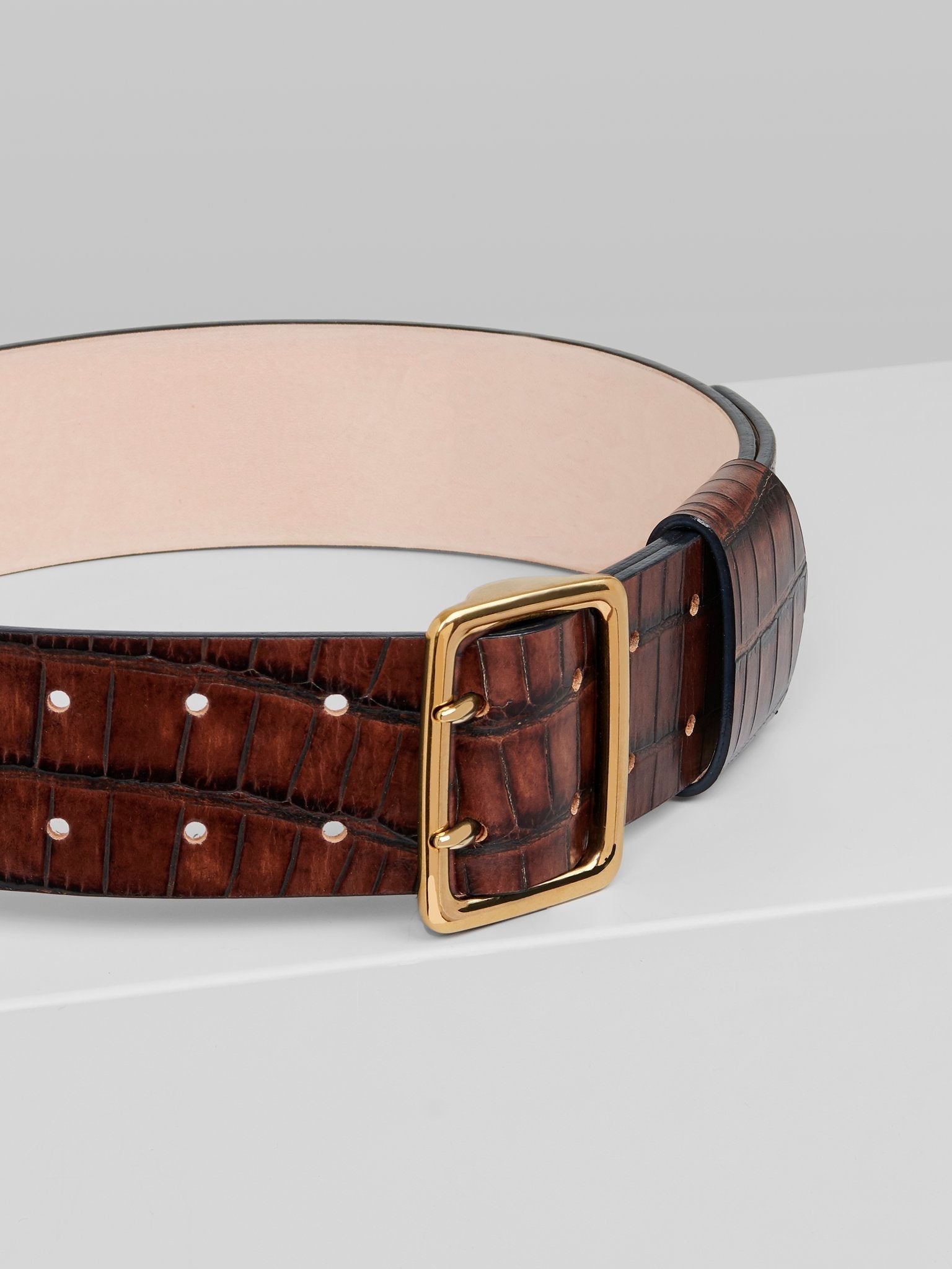 Ceinture Franckie embossée croco en cuir - Dark Ebony