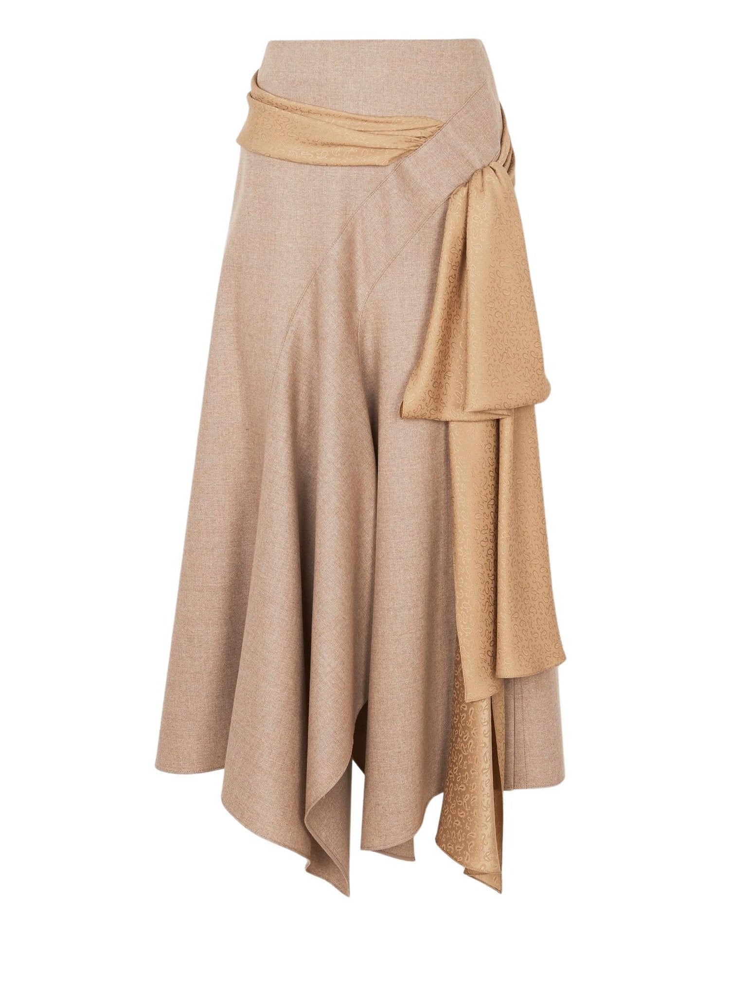 Jupe asymétrique noué en laine vierge - Seed Brown