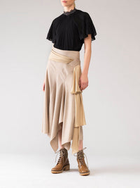 Jupe asymétrique noué en laine vierge - Seed Brown