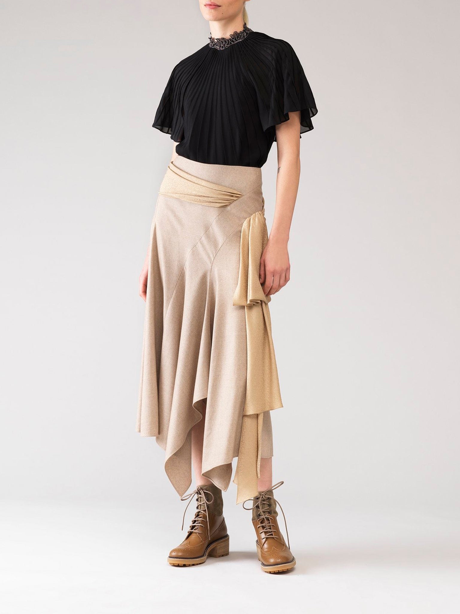 Jupe asymétrique noué en laine vierge - Seed Brown