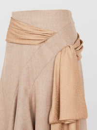 Jupe asymétrique noué en laine vierge - Seed Brown