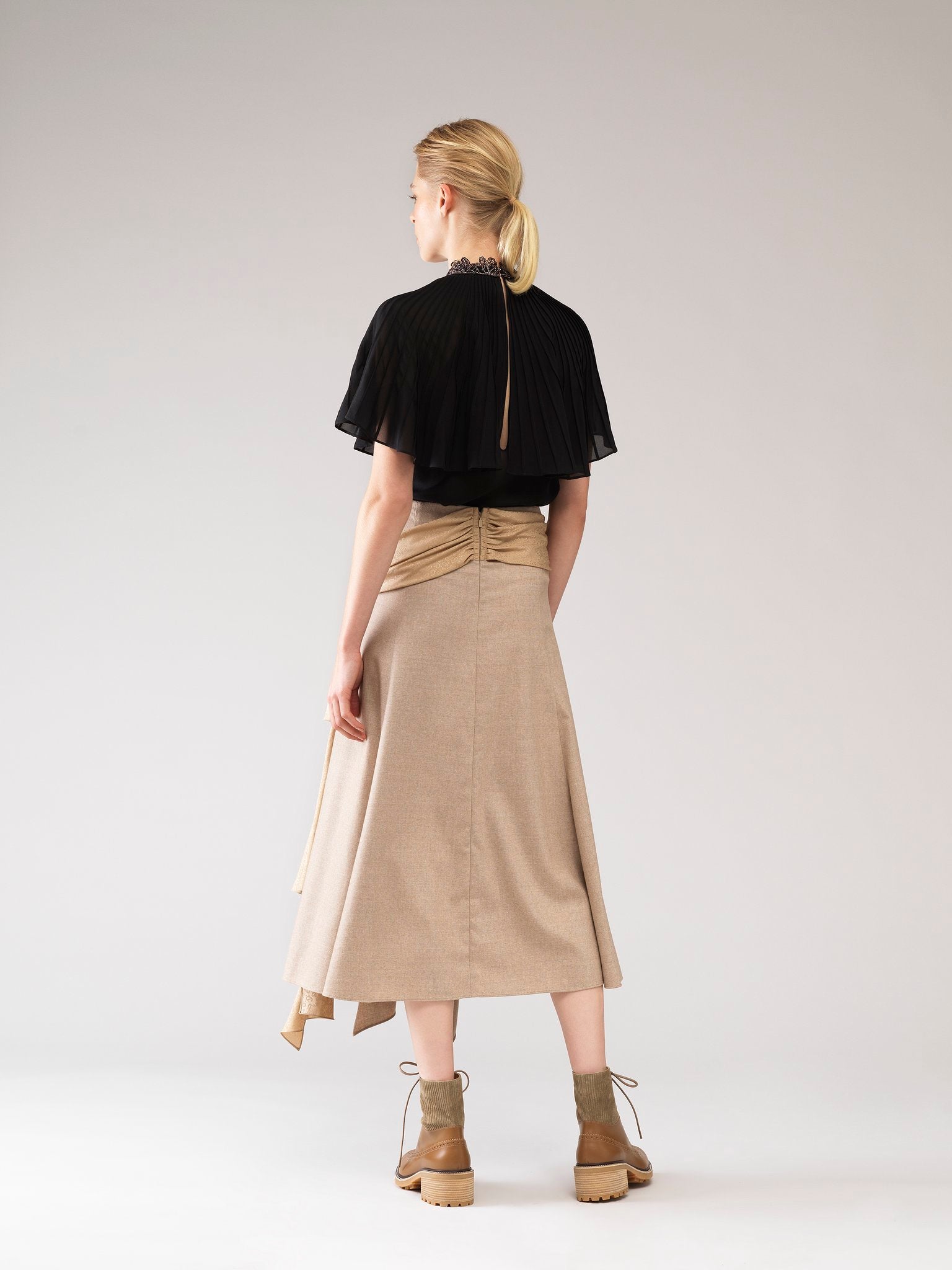Jupe asymétrique noué en laine vierge - Seed Brown
