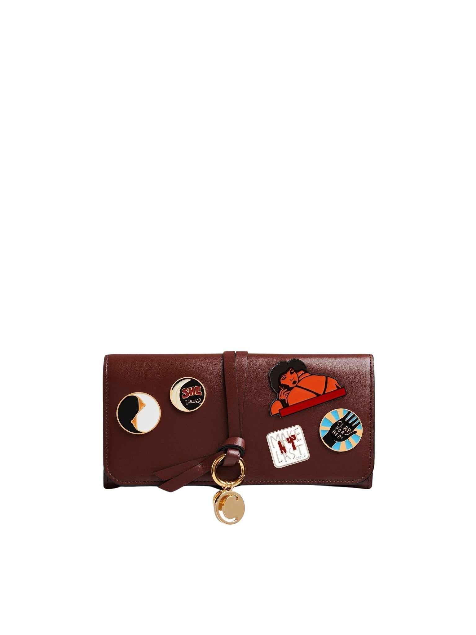 Portefeuille long à rabats Alphabet en cuir - Copper Brown
