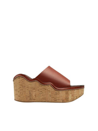 Mules compensées Ingrid en cuir - Sepia Brown