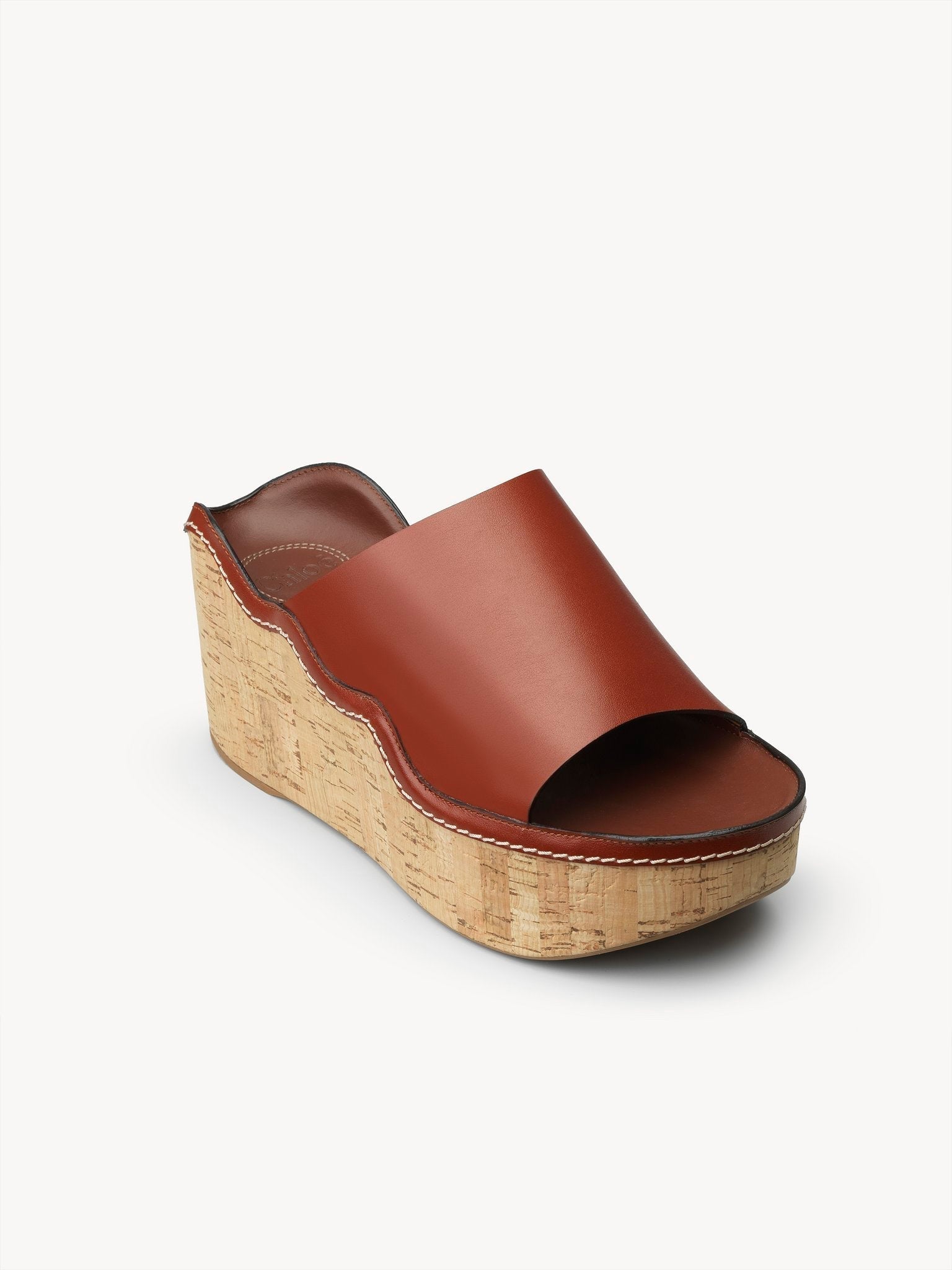 Mules compensées Ingrid en cuir - Sepia Brown