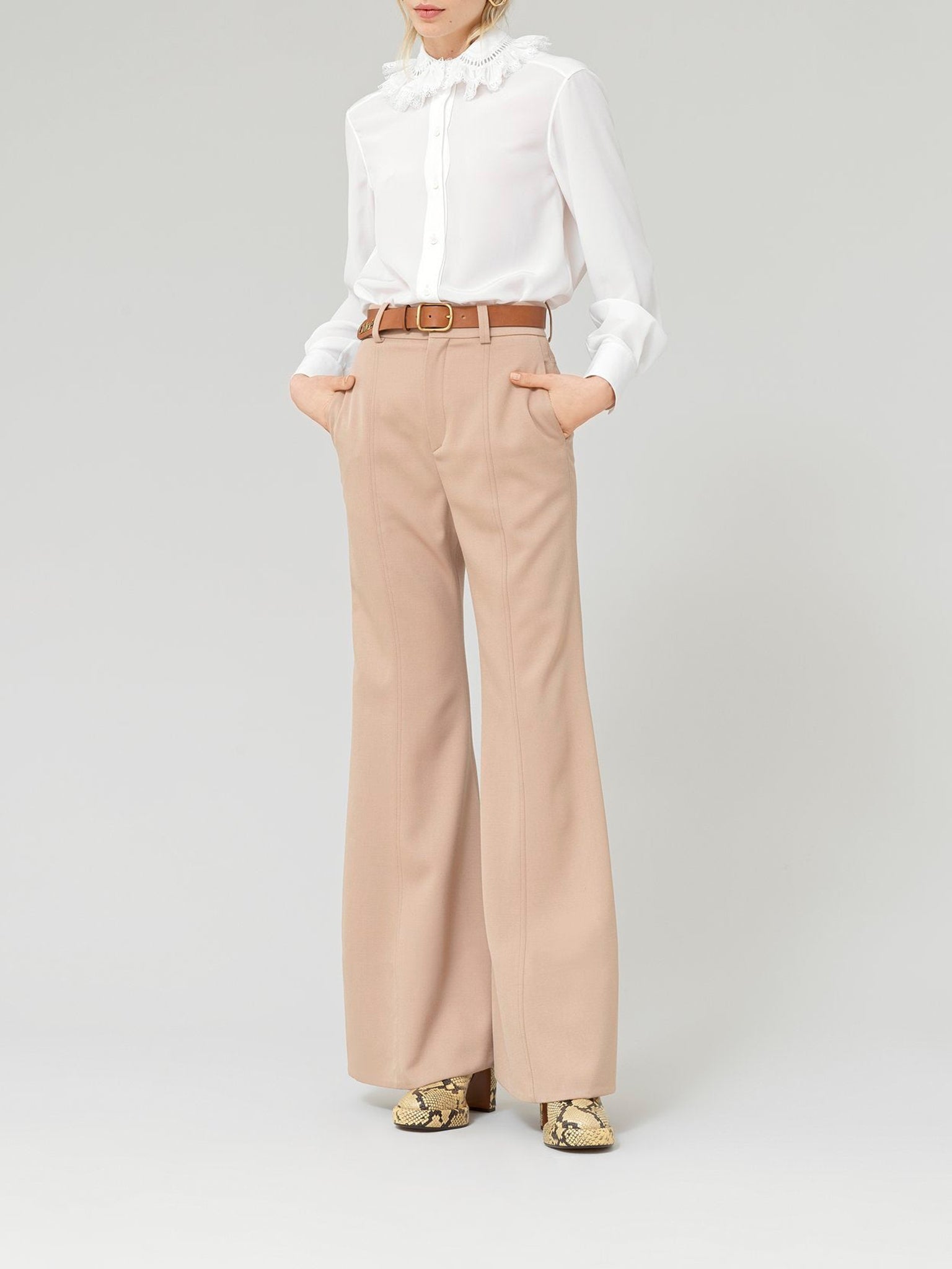 Chemise à collerette en soie - White