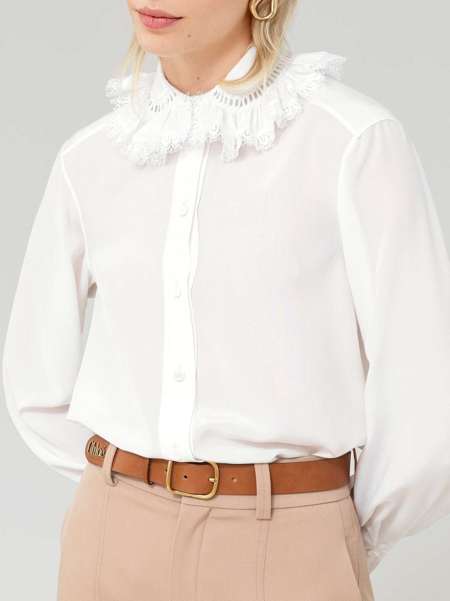 Chemise à collerette en soie - White