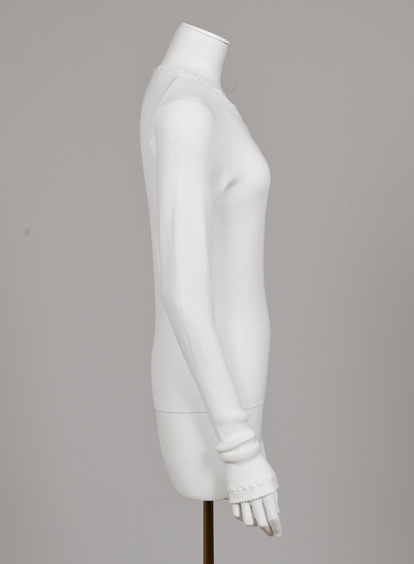 Pull en tricot de coton et guipure - Blanc Antique