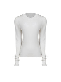 Pull en tricot de coton et guipure - Blanc Antique