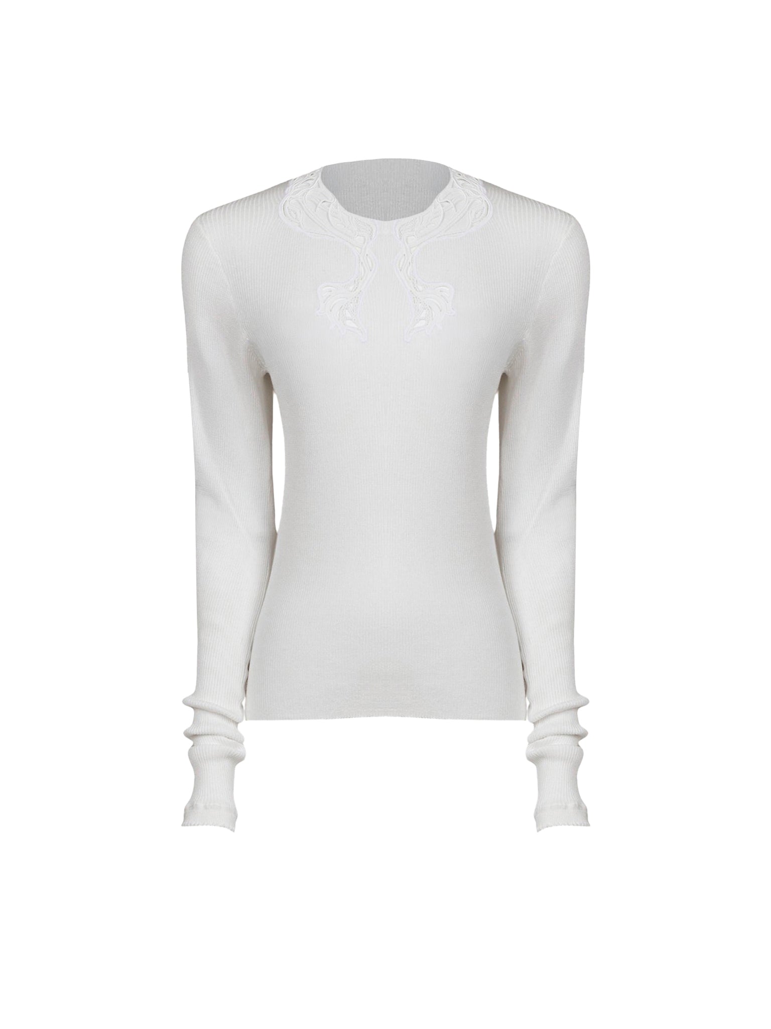 Pull en tricot de coton et guipure - Blanc Antique