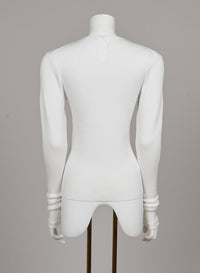 Pull en tricot de coton et guipure - Blanc Antique