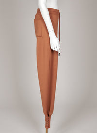 Pantalon en maille de soie et de laine à oeillets - Caramel
