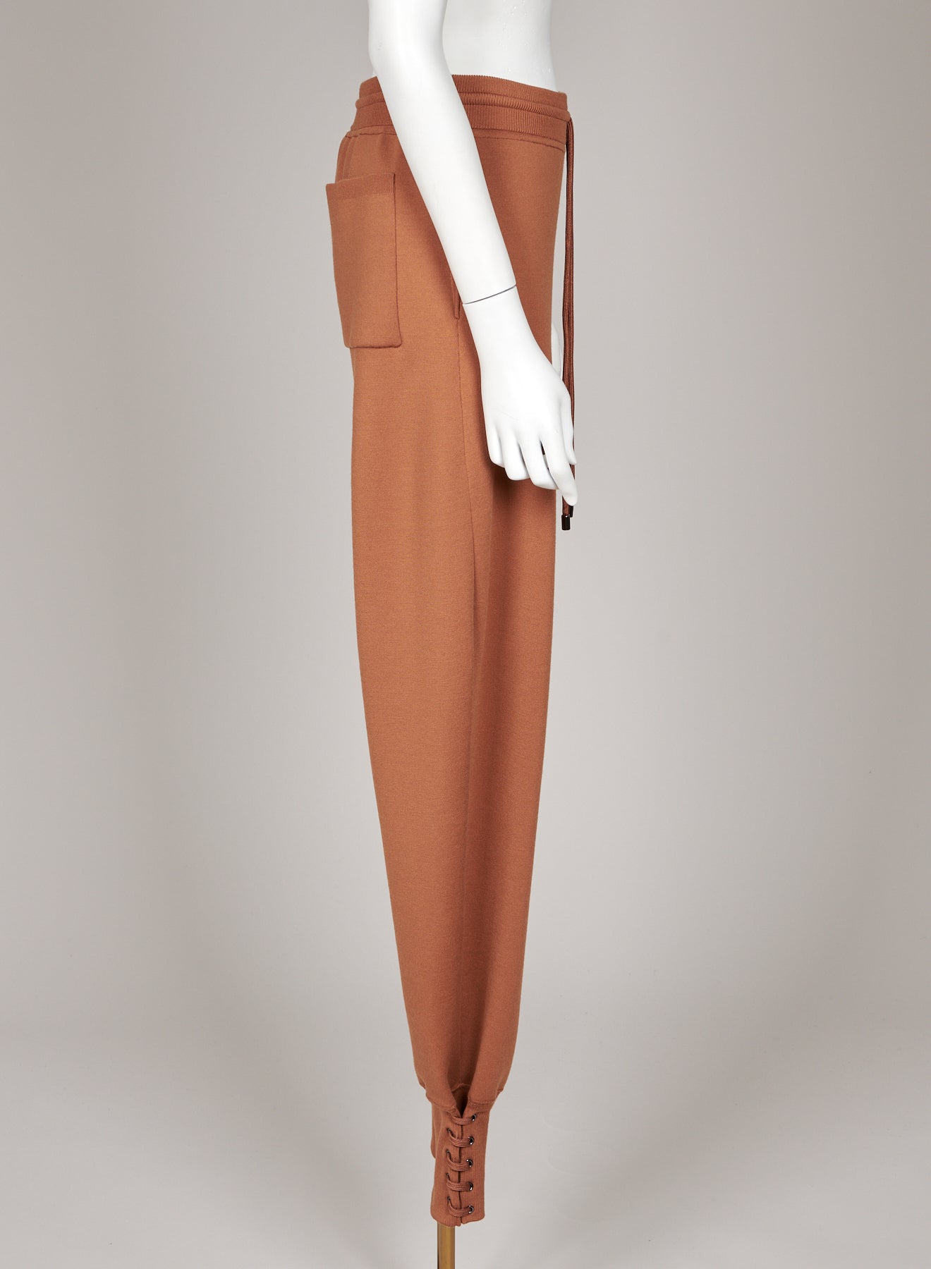 Pantalon en maille de soie et de laine à oeillets - Caramel