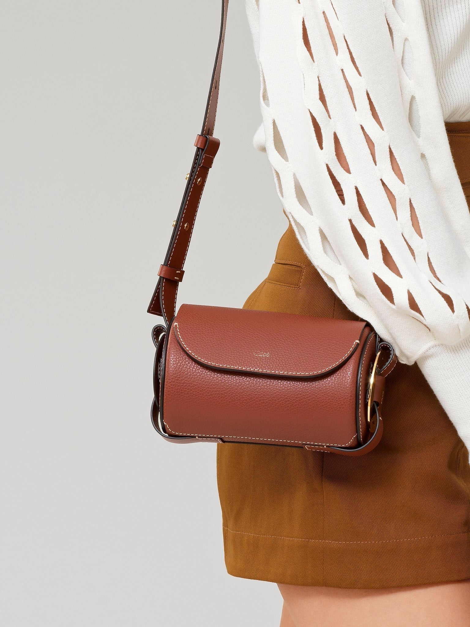 Mini sac porté épaule Darryl en cuir - Sepia Brown