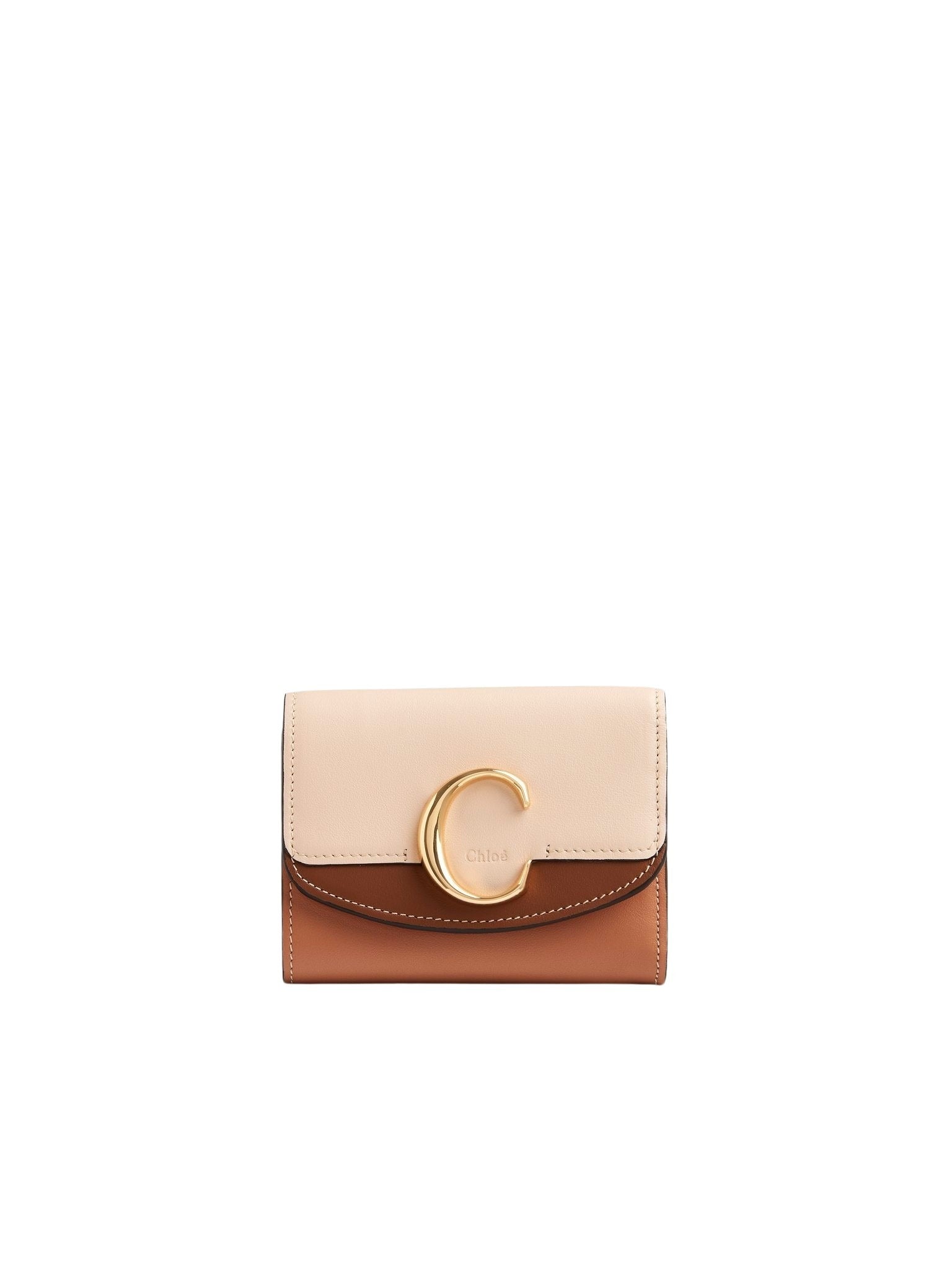 Petit portefeuille trois volets Chloé C en cuir - Softy Pink