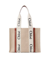 Sac cabas Woody en lin - White & Brown