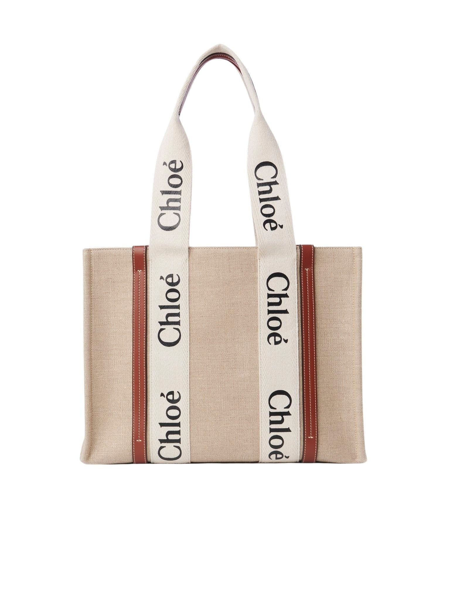 Sac cabas Woody en lin - White & Brown
