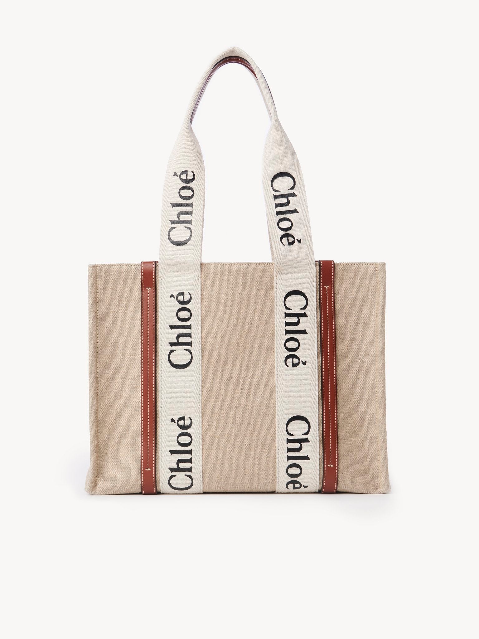 Sac cabas Woody en lin - White & Brown