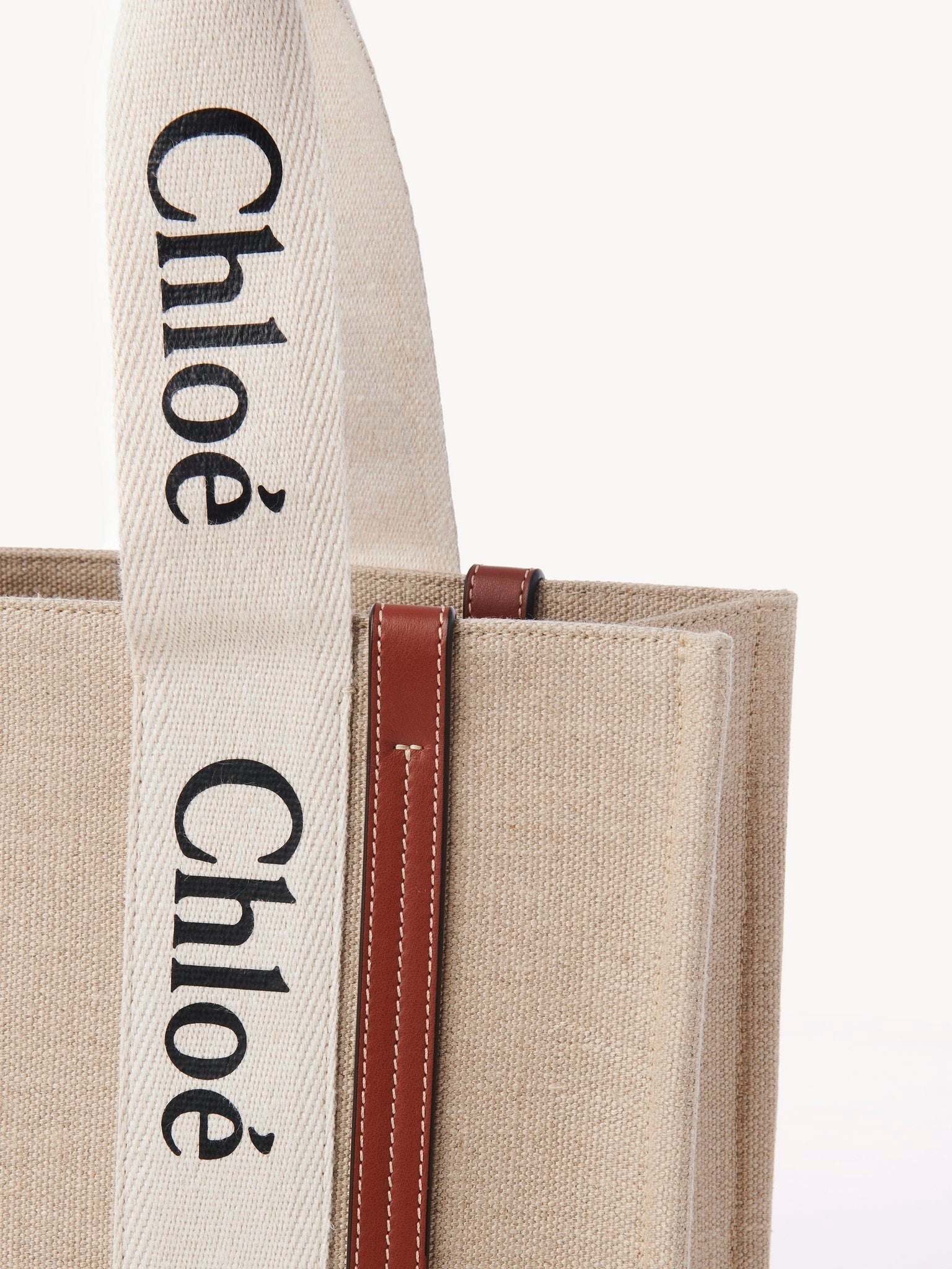 Sac cabas Woody en lin - White & Brown
