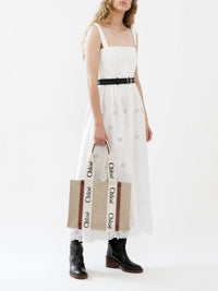 Sac cabas Woody en lin - White & Brown