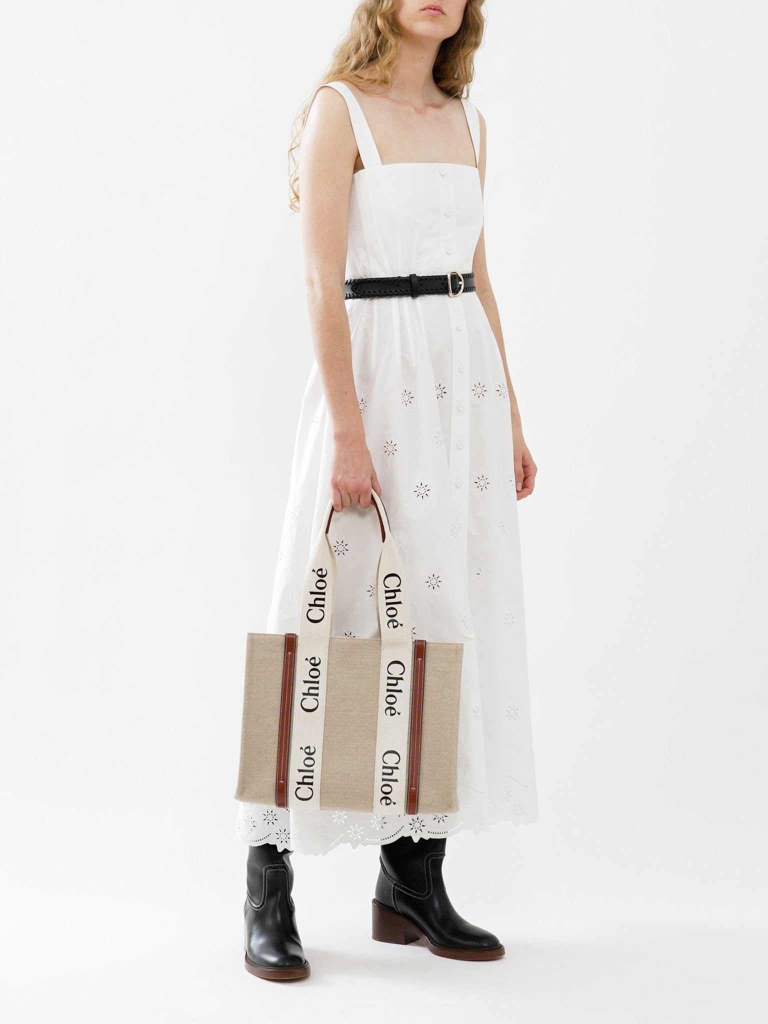 Sac cabas Woody en lin - White & Brown