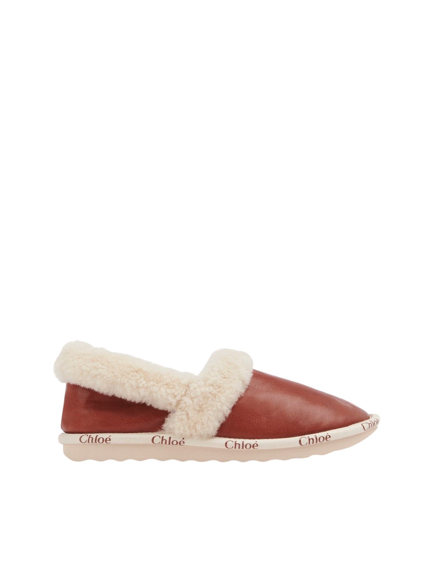 Mules Woody en cuir & shearling - Terracotta Red