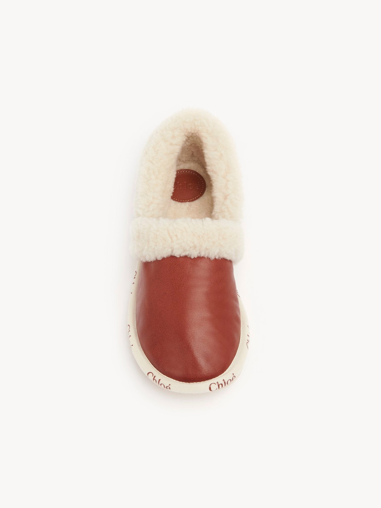 Mules Woody en cuir & shearling - Terracotta Red