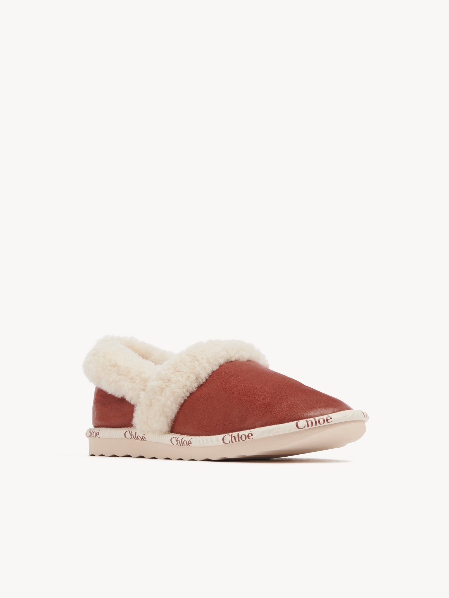 Mules Woody en cuir & shearling - Terracotta Red