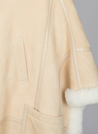 Manteau en peau de mouton mérinos en daim - Bois Beige