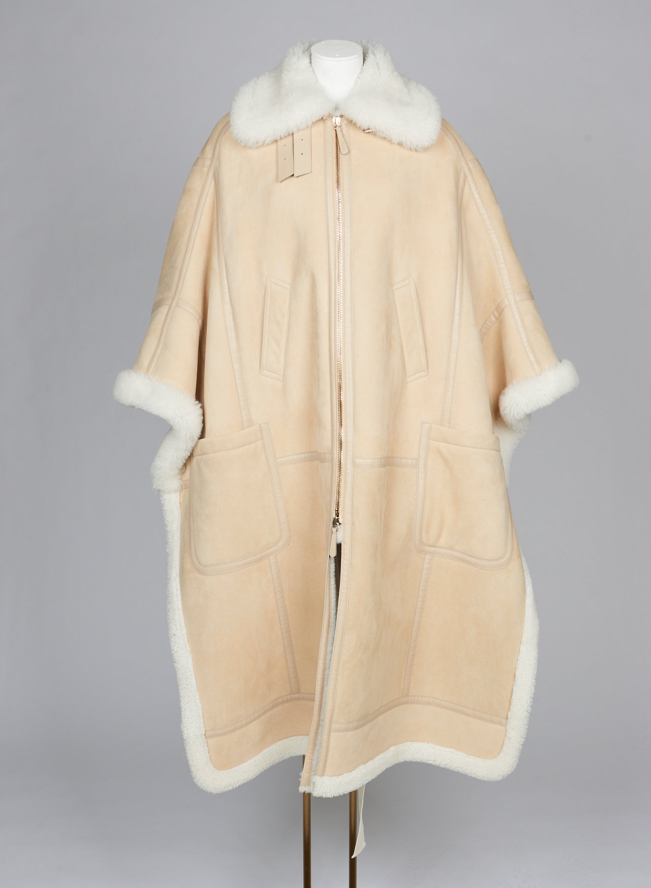 Manteau en peau de mouton mérinos en daim - Bois Beige