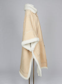 Manteau en peau de mouton mérinos en daim - Bois Beige