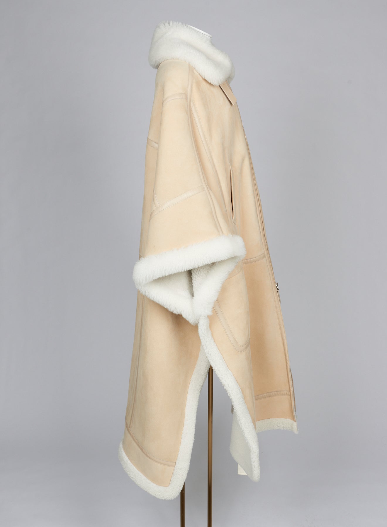 Manteau en peau de mouton mérinos en daim - Bois Beige