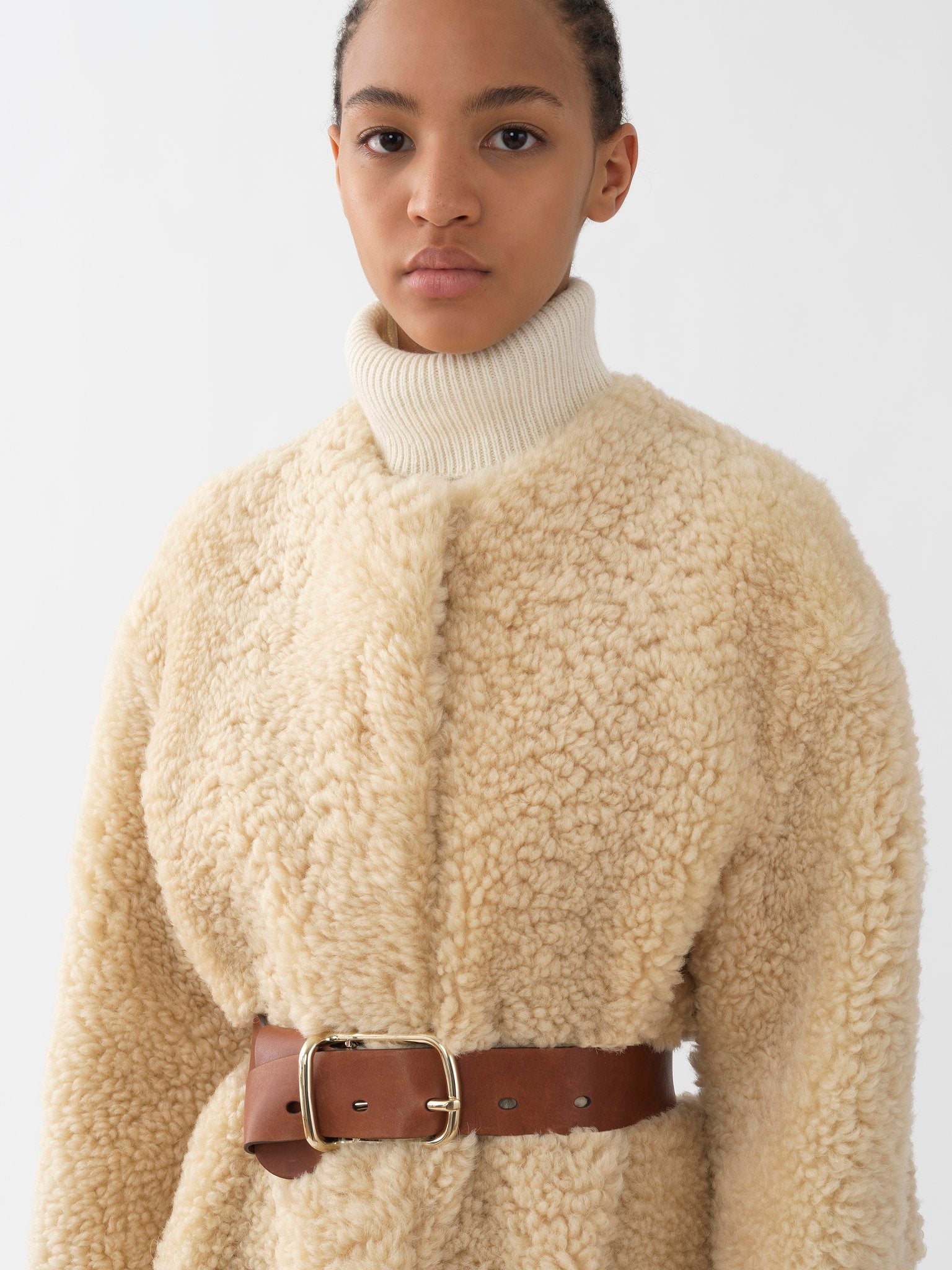 Manteau cocon en cuir - Buttercream