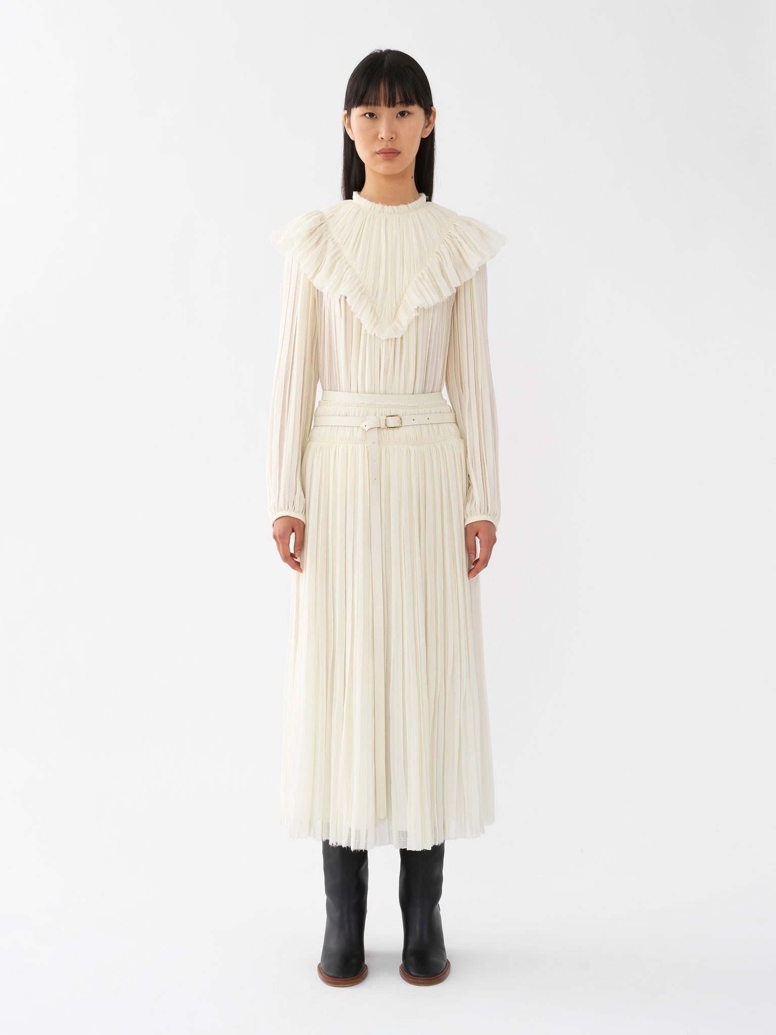 Jupe plissée artisanal en laine vierge - Eden White