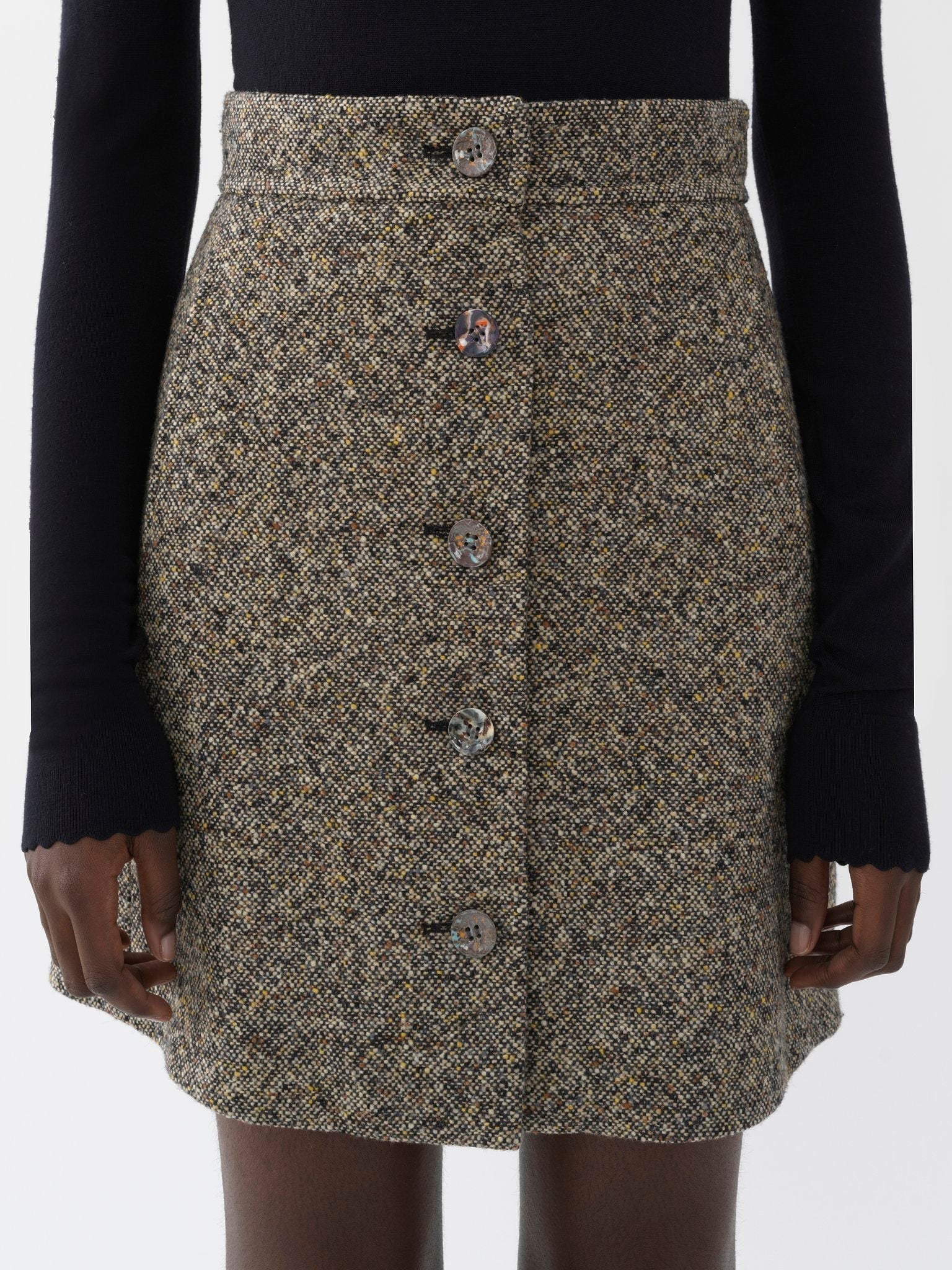 Mini jupe tweed trapèze en laine vierge - Mainly Brown