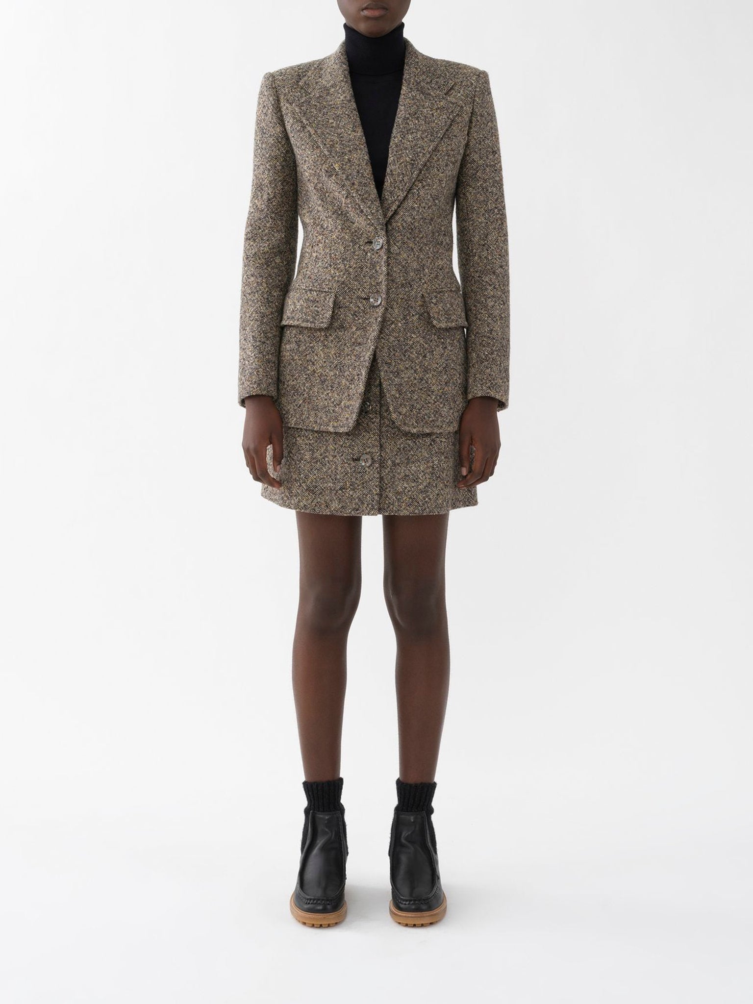 Mini jupe tweed trapèze en laine vierge - Mainly Brown