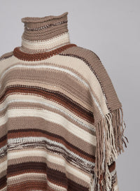 Manteau en tricot de cachemire à rayures irrégulières - Multicolor Grey