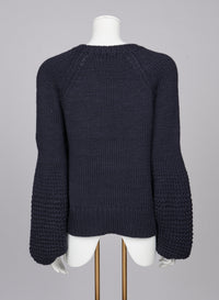 Pull en tricot épais en laine mélangée - Marine