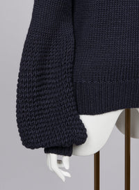 Pull en tricot épais en laine mélangée - Marine