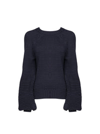 Pull en tricot épais en laine mélangée - Marine