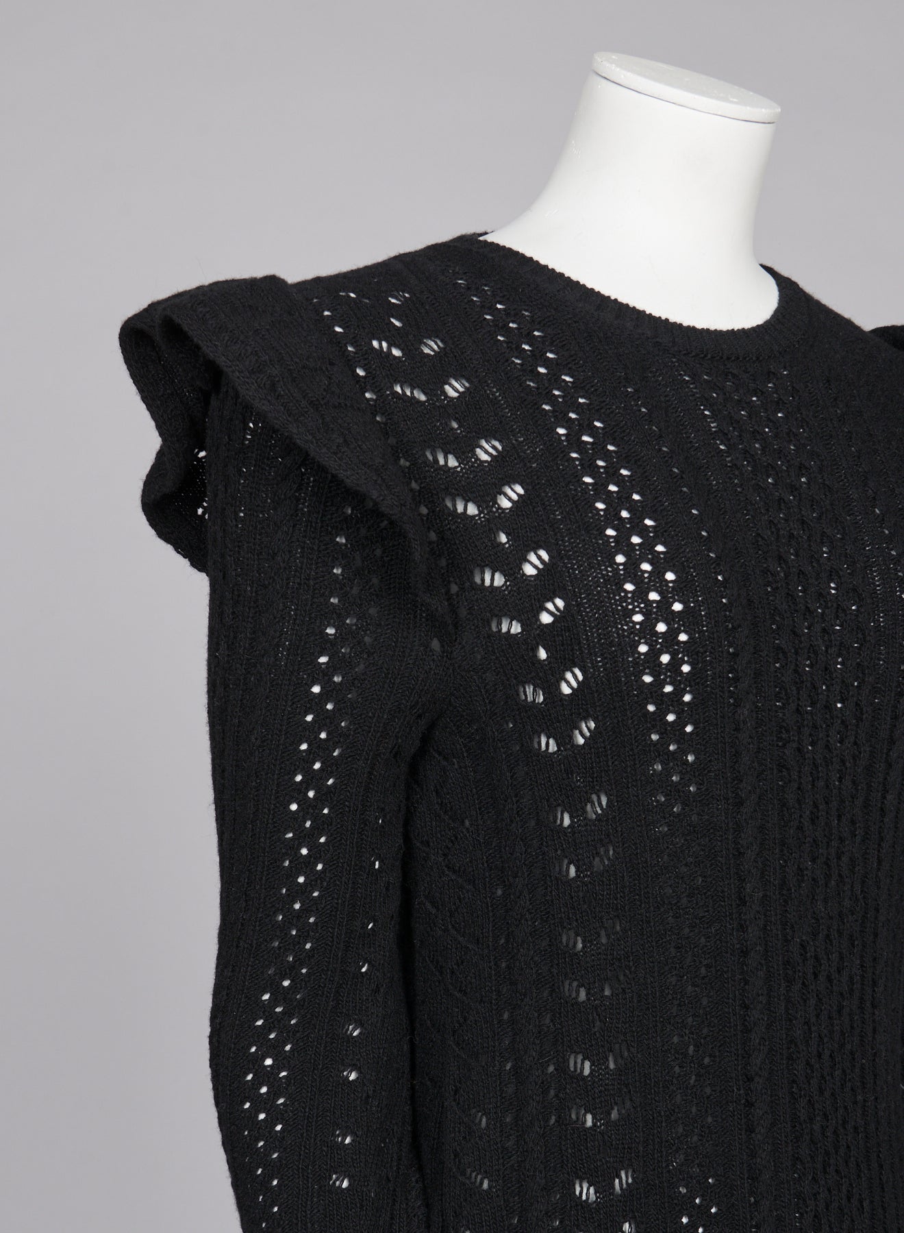 Robe en tricot de laine et cachemire en broderie anglaise - Black