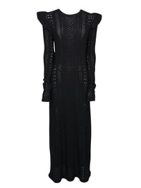 Robe en tricot de laine et cachemire en broderie anglaise - Black