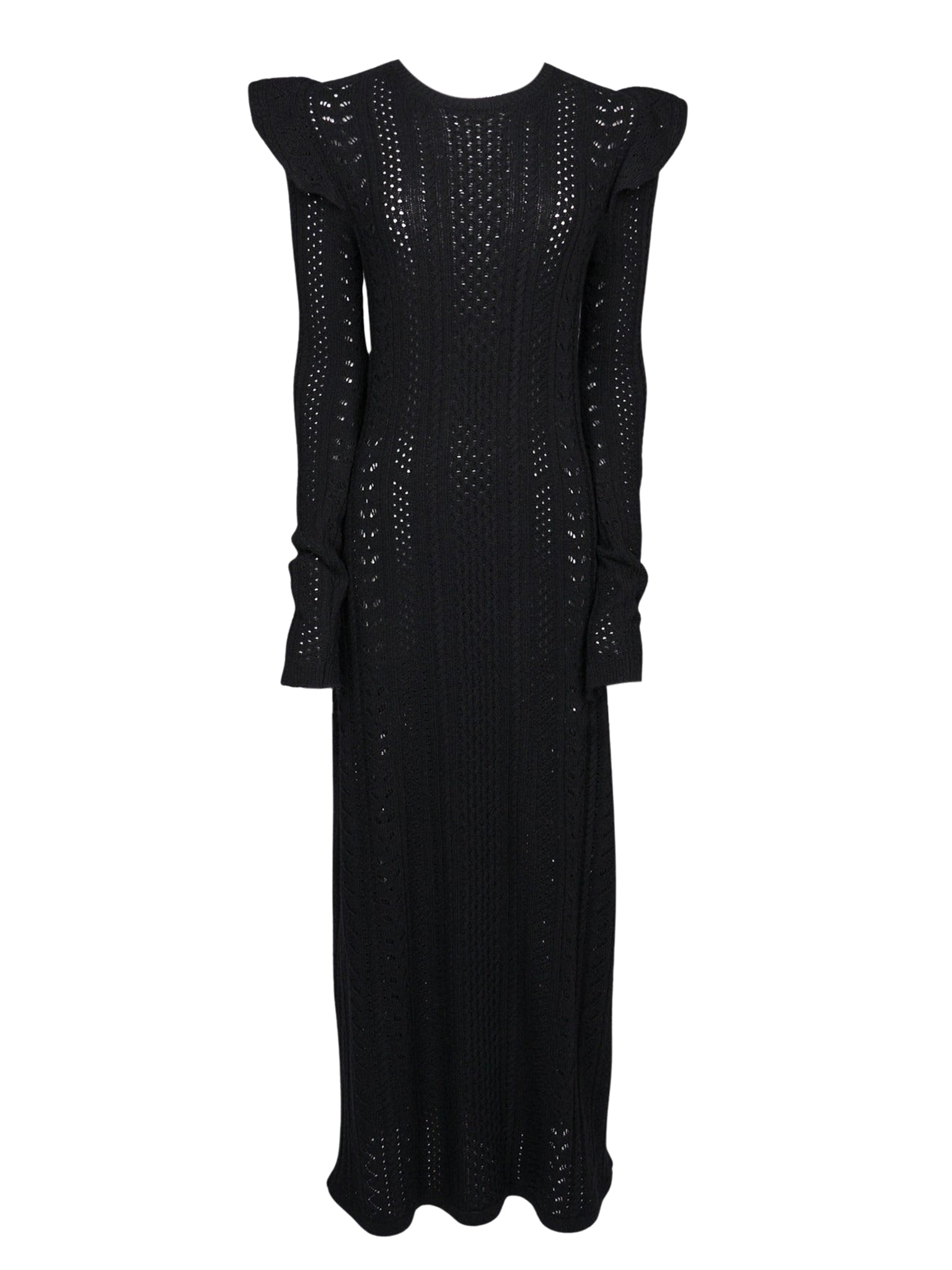 Robe en tricot de laine et cachemire en broderie anglaise - Black
